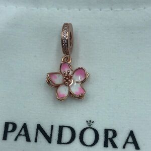 Pandora Rose Gold Pink and White Flower Dangle Charm